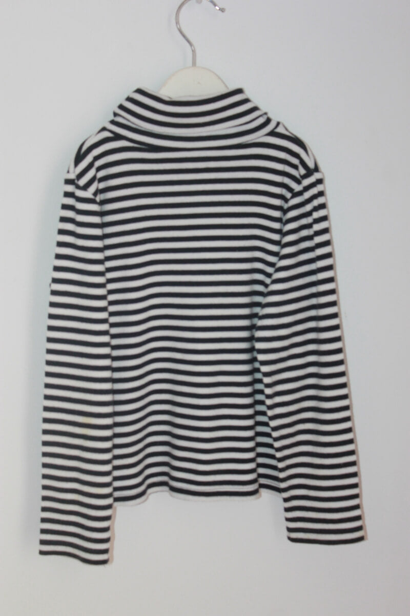 tweedehands unisex zwart met wit gestreepte longsleeve met col in maat 116 van Hennes en maurits
