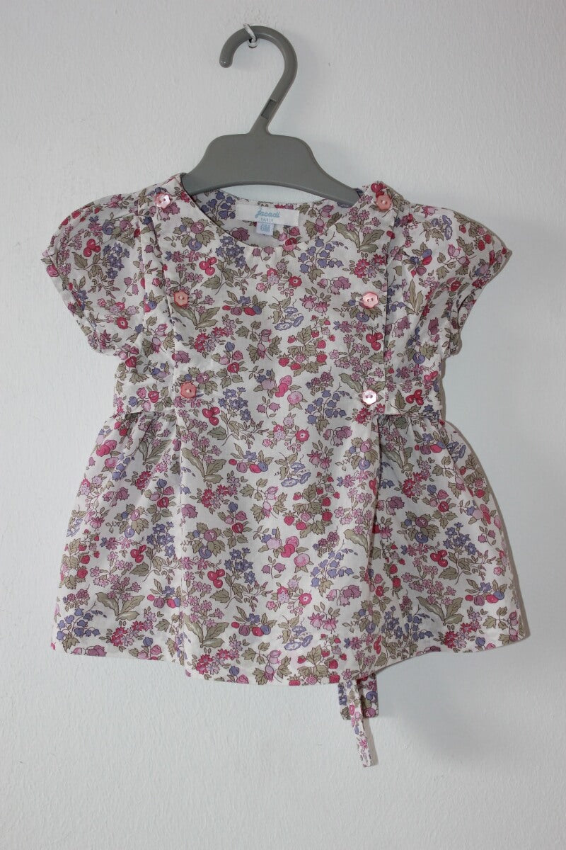 tweedehands katoenen gebloemde blouse in multicolour met korte mouwen maat 68 voor een baby meisje van jacadi