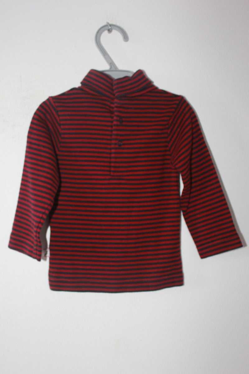 tweedehands unisex katoenen donkerblauw met rood gestreepte longsleeve of coltrui in maat 68 voor een baby van jacadi