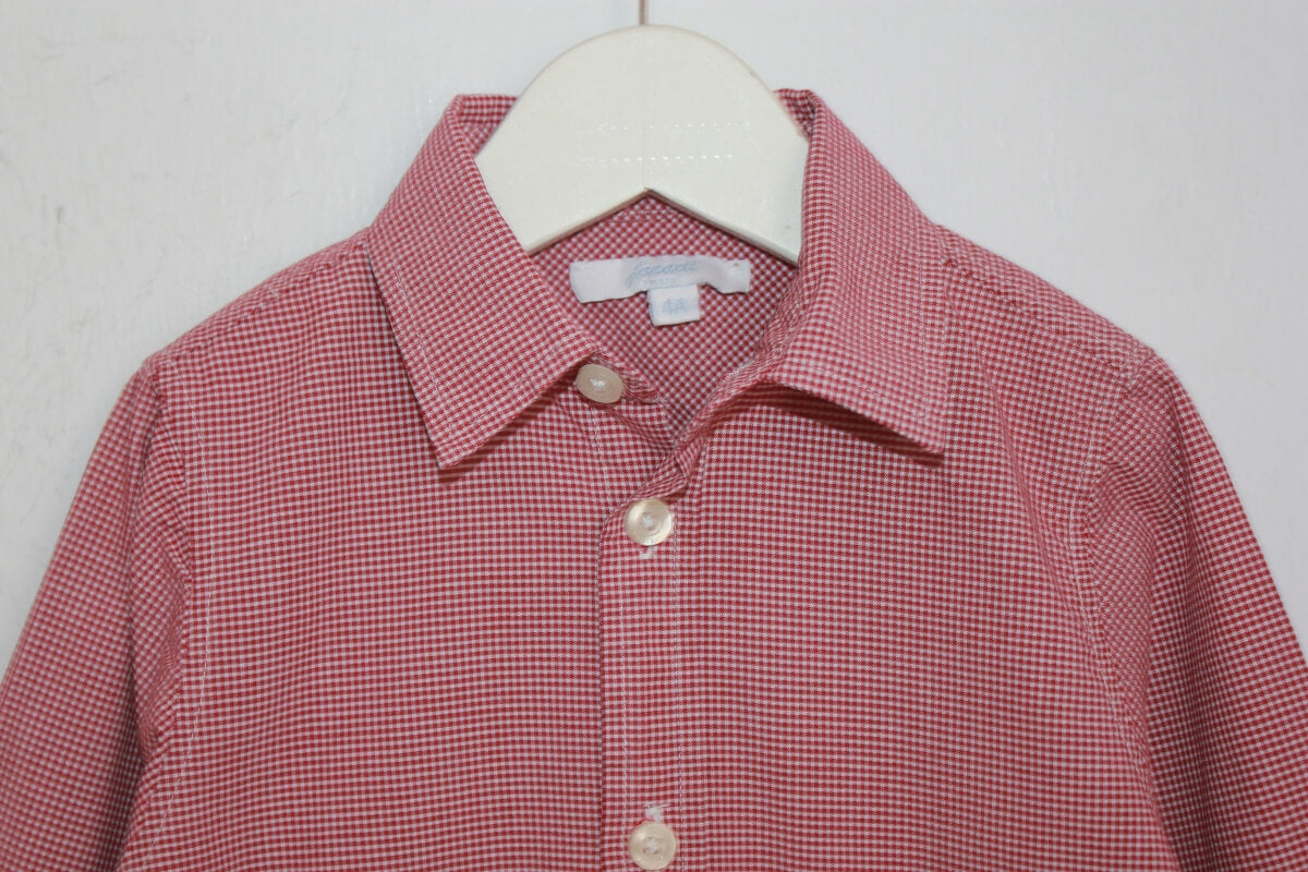 tweedehands katoenen rood met wit geruit overhemd met lange mouwen in maat 104 voor een jongen van jacadi