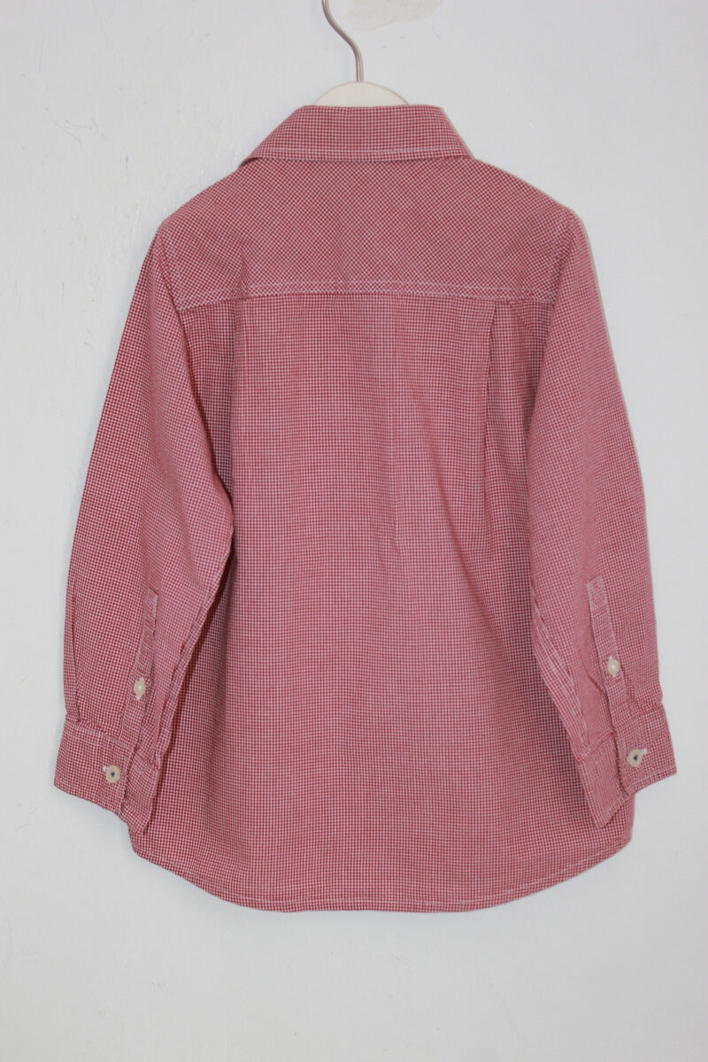 tweedehands katoenen rood met wit geruit overhemd met lange mouwen in maat 104 voor een jongen van jacadi