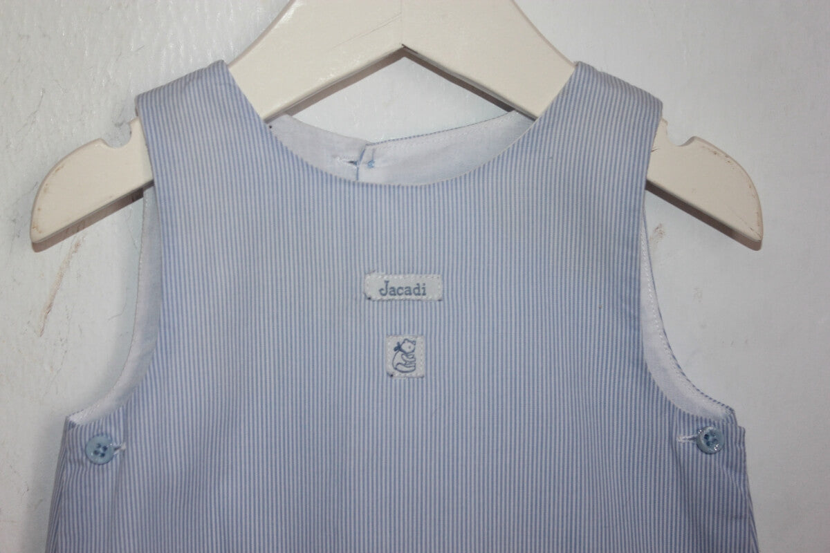 tweedehands katoenen lichtblauw met wit gestreepte jumpsuit in maat 56 voor een baby jongen van Jacadi