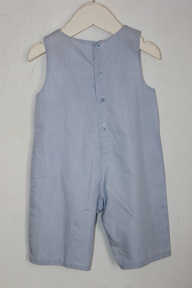 tweedehands katoenen lichtblauw met wit gestreepte jumpsuit in maat 56 voor een baby jongen van Jacadi