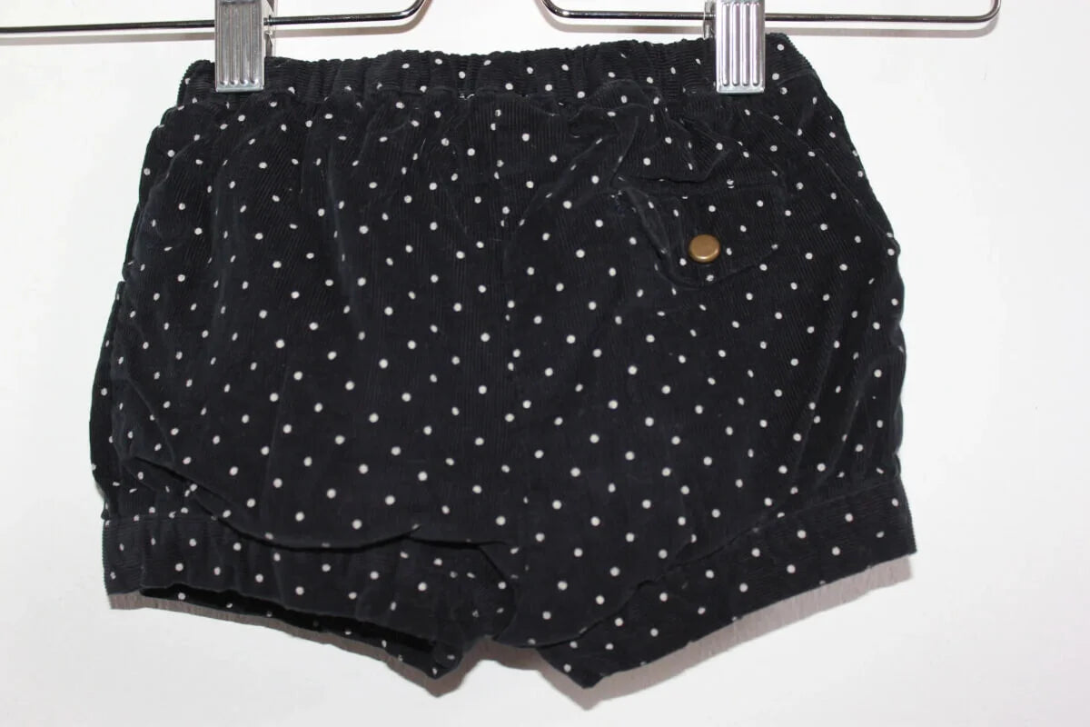 tweedehands katoenen donkerblauwe ribfluwelen korte broek met kleine witte stippen in maat 80 voor een baby meisje van jacadi
