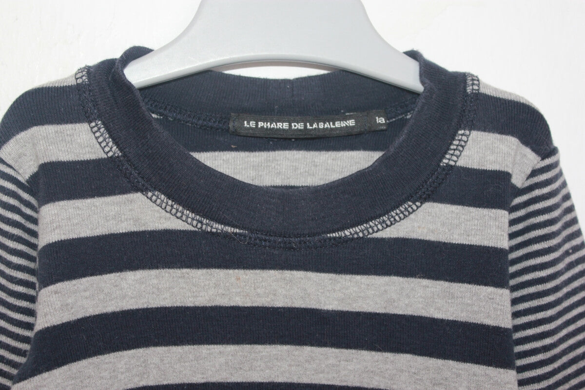 tweedehands katoenen grijs en zwart gestreept unisex sweatshirt met lange mouwen in maat 74 van le phare de la baleine