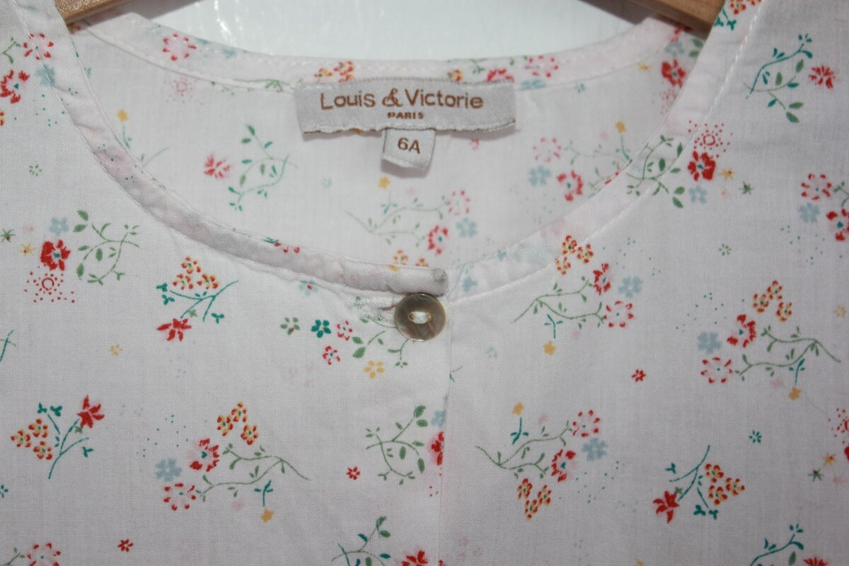tweedehands katoenen zomerse mouwloze gebloemde jumpsuit in multicolour met volants in maat 116 van louis et victorie