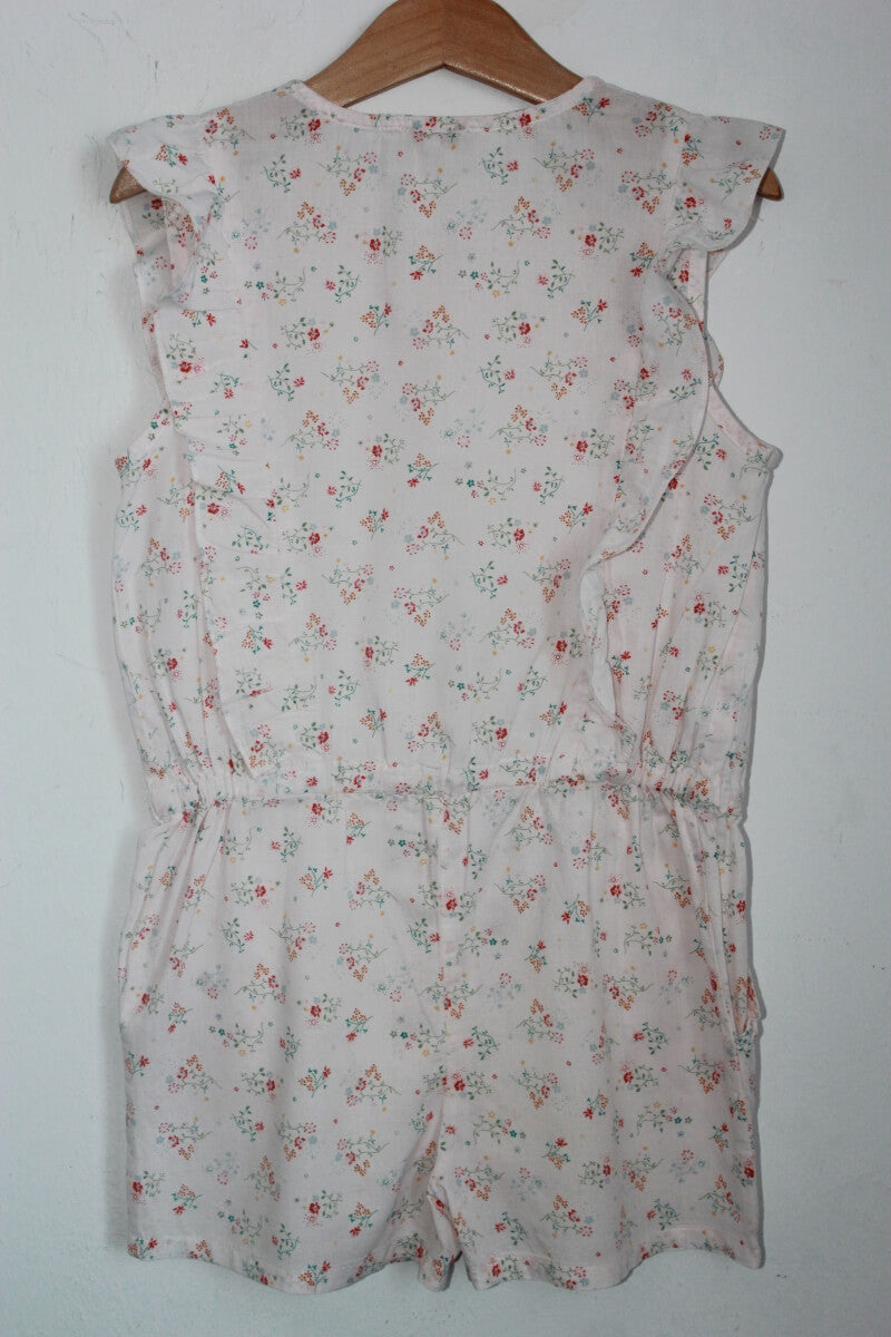 tweedehands katoenen zomerse mouwloze gebloemde jumpsuit in multicolour met volants in maat 116 van louis et victorie