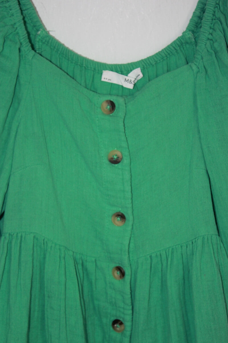 tweedehands katoenen zomerse groene jurk met halve mouwen in maat 134
