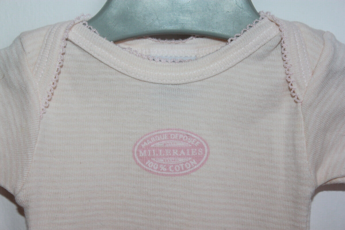 preloved katoenen roze-creme gestreept rompertje met korte mouwen in maat 56 van petit bateau