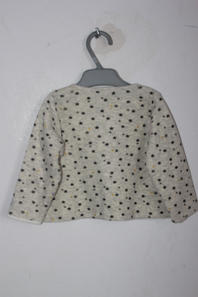 preloved unisex broekje en vestje van petit bateau met sterrenprint in grijs en geel, maat 74