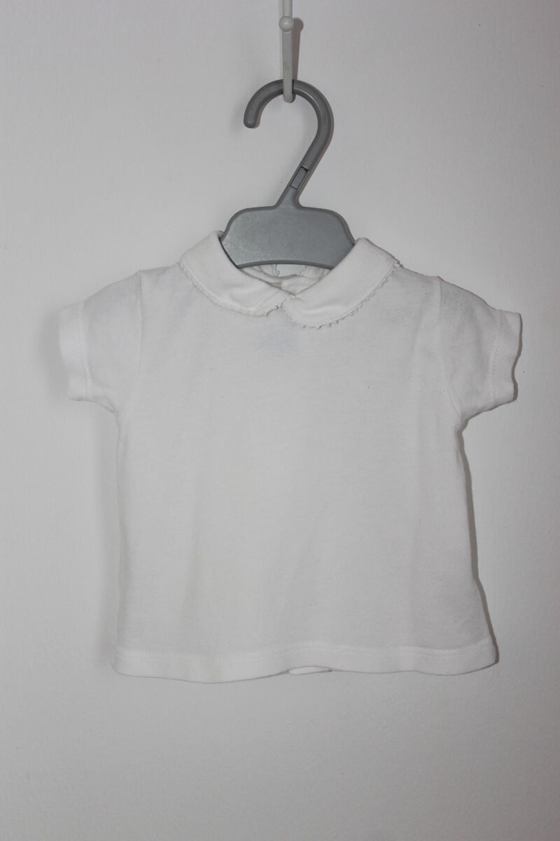 tweedehands katoenen unisex ecru t-shirt korte mouwen maat 62 petit bateau