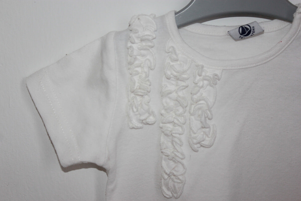 preloved katoenen ecru t-shirt met korte mouwen envolants in maat 74 voor een baby meisje van petit bateau