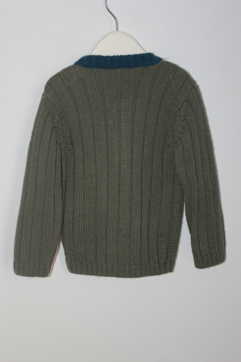 preloved unisex groen warm wollen vest in maat 80 voor een baby van petit bateau