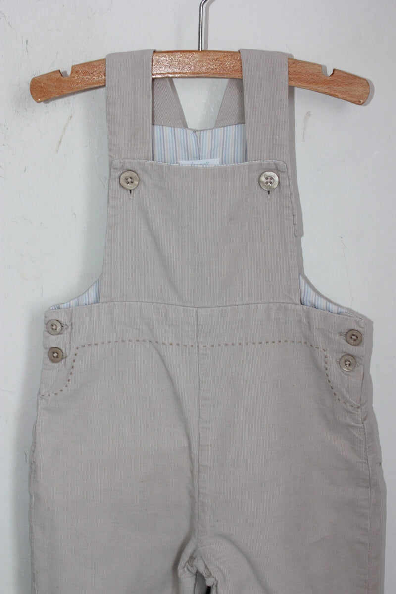 tweedehands unisex katoenen beige ribfluwelen tuinbroek of salopette in maat 74 voor een baby van jacadi