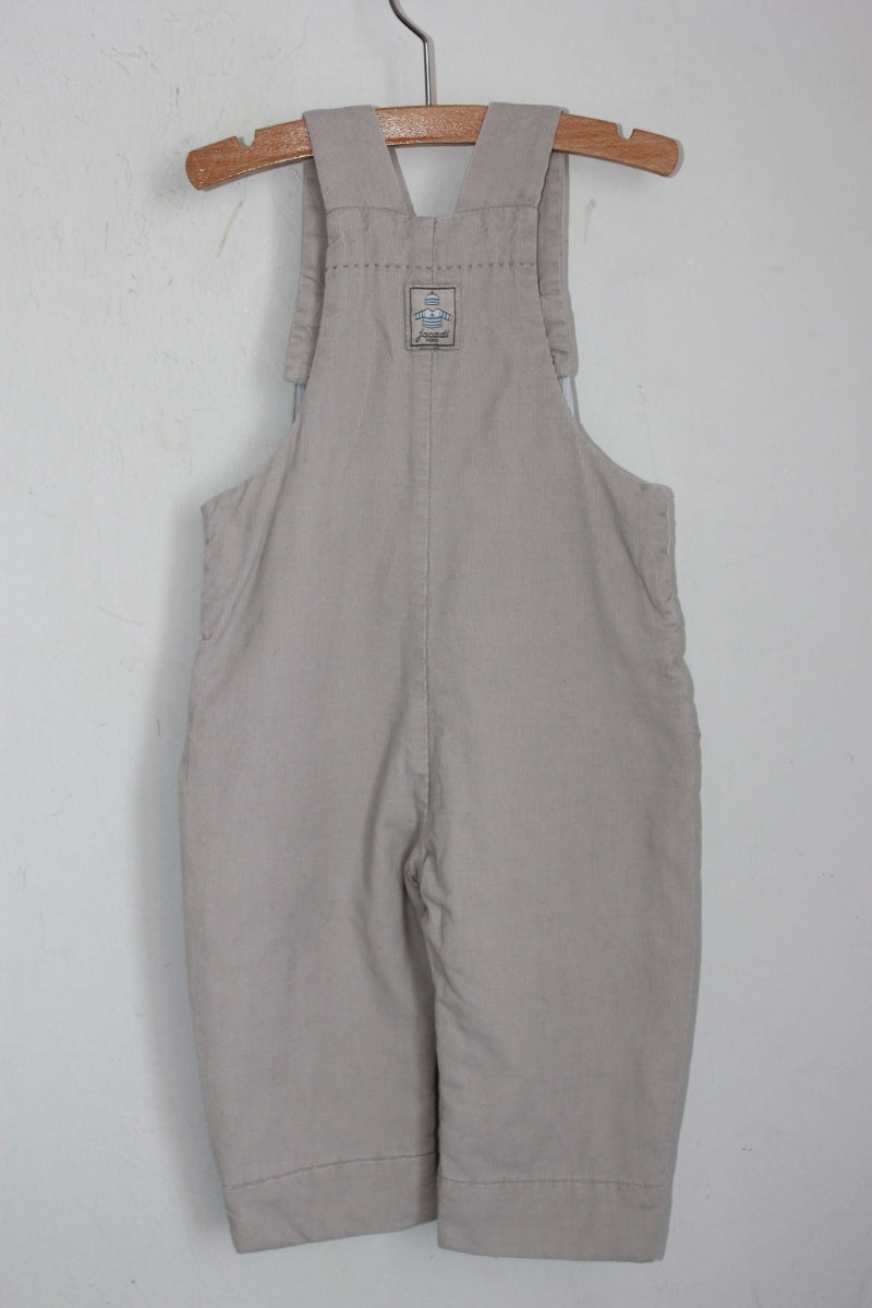 tweedehands unisex katoenen beige ribfluwelen tuinbroek of salopette in maat 74 voor een baby van jacadi