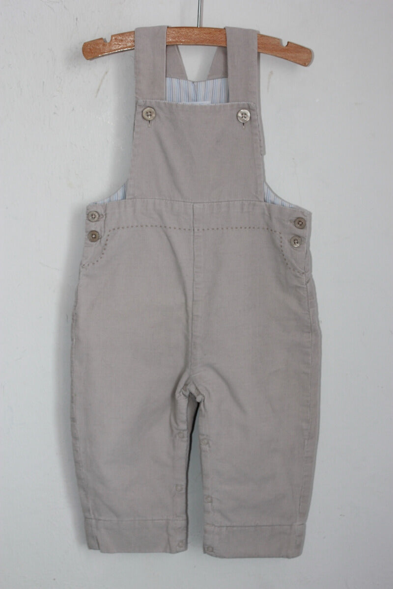 tweedehands unisex katoenen beige ribfluwelen tuinbroek of salopette in maat 74 voor een baby van jacadi