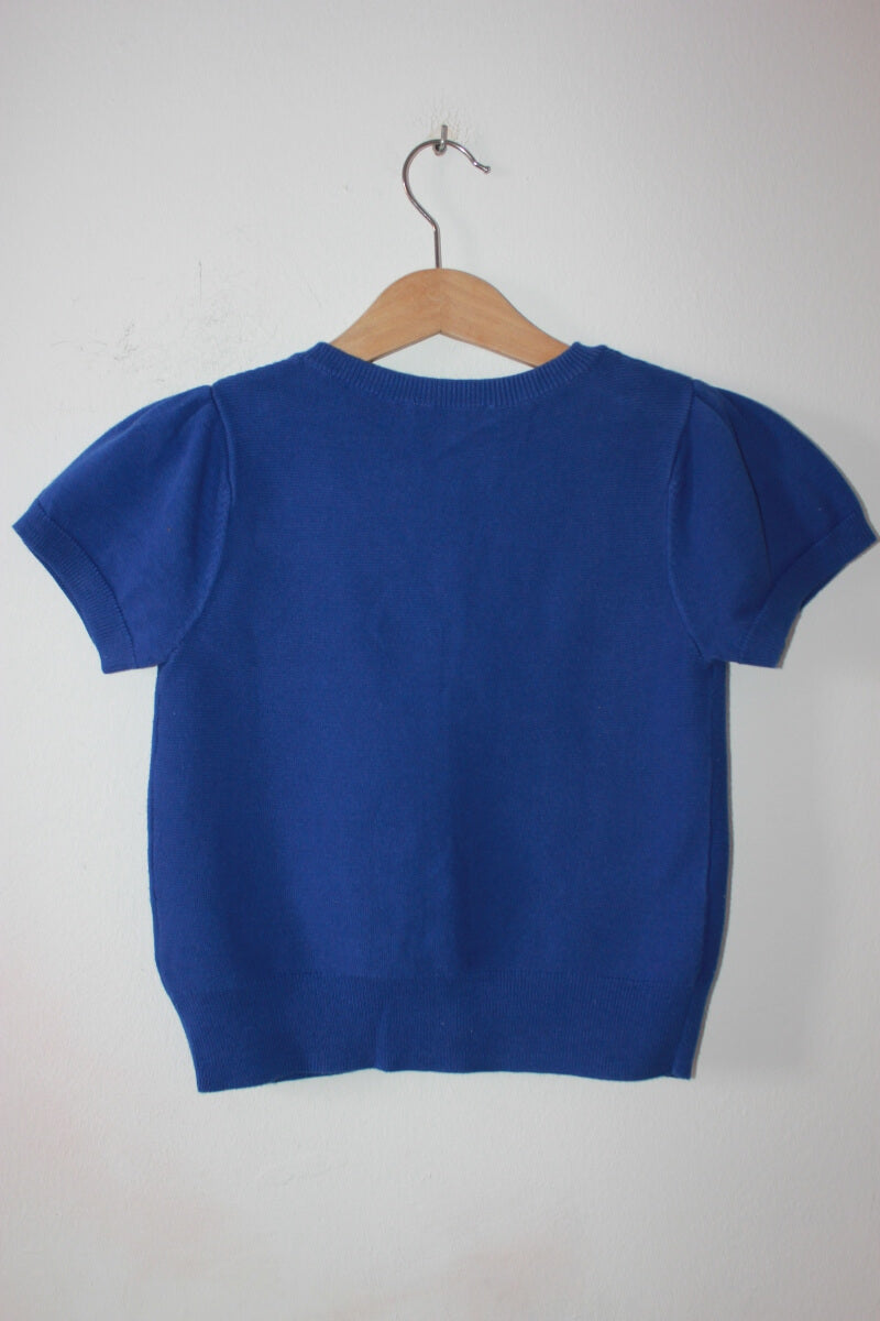 tweedehands blauw katoenen vest met korte mouwen van jacadi in maat 128 voor een meisje