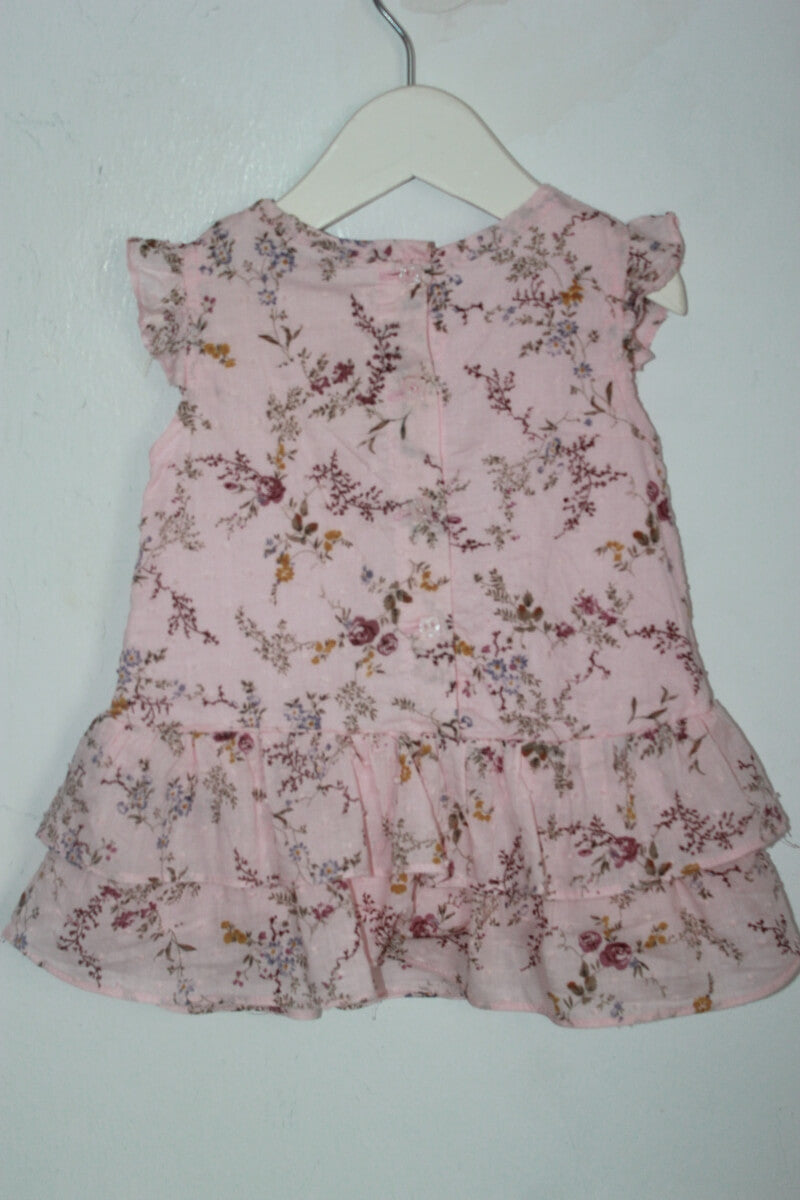 tweedehands katoenen mouwloze roze jurk met bloemenprint in multicolour maat 68 van zara