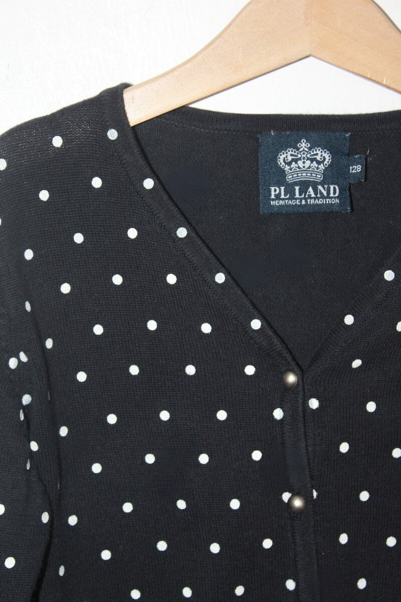 tweedehands zwart vestje met witte stippen maat 128 voor een meisje van pl land