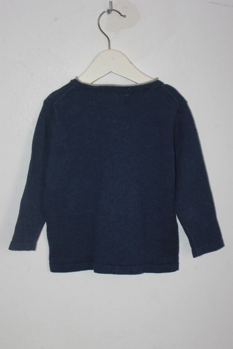 tweedehands blauwe trui met v-hals van zara maat 80 voor een jongen