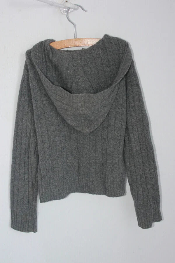 tweedehands unisex grijs gebreid vest met capuchon in maat 116-122 van bonpoint