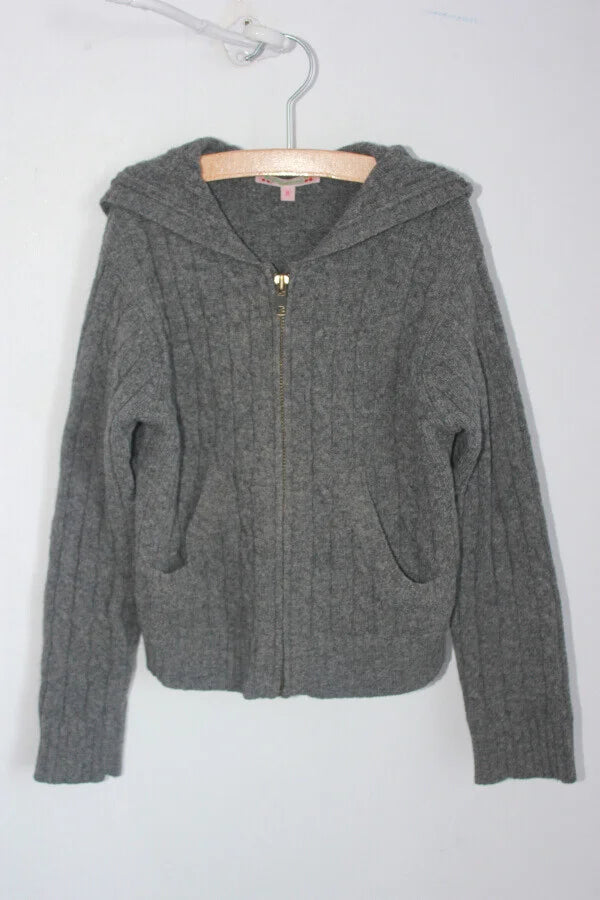 tweedehands unisex grijs gebreid vest met capuchon in maat 116-122 van bonpoint