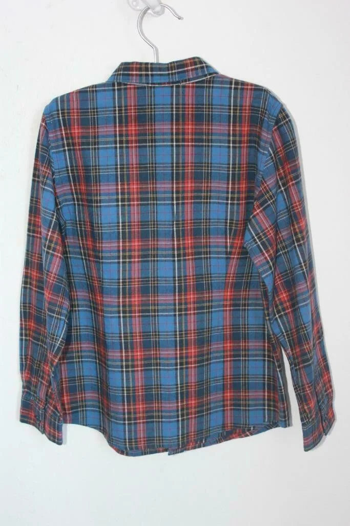 tweedehands blauw en rood geruit overhemd met lange mouwen van bonpoint, maat 110-116 voor een jongen