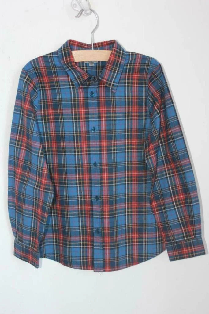 tweedehands blauw en rood geruit overhemd met lange mouwen van bonpoint, maat 110-116 voor een jongen