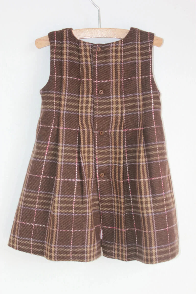 tweedehands-bruine-geruite-mouwloze-jurk-maat-86-baby-meisje-zara