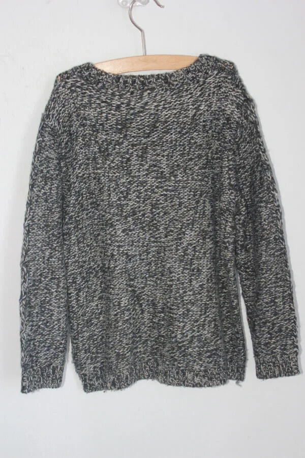 tweedehands-zwart-ecru-olijfgroen-gemeleerde-kabeltrui-maat-110-monoprix