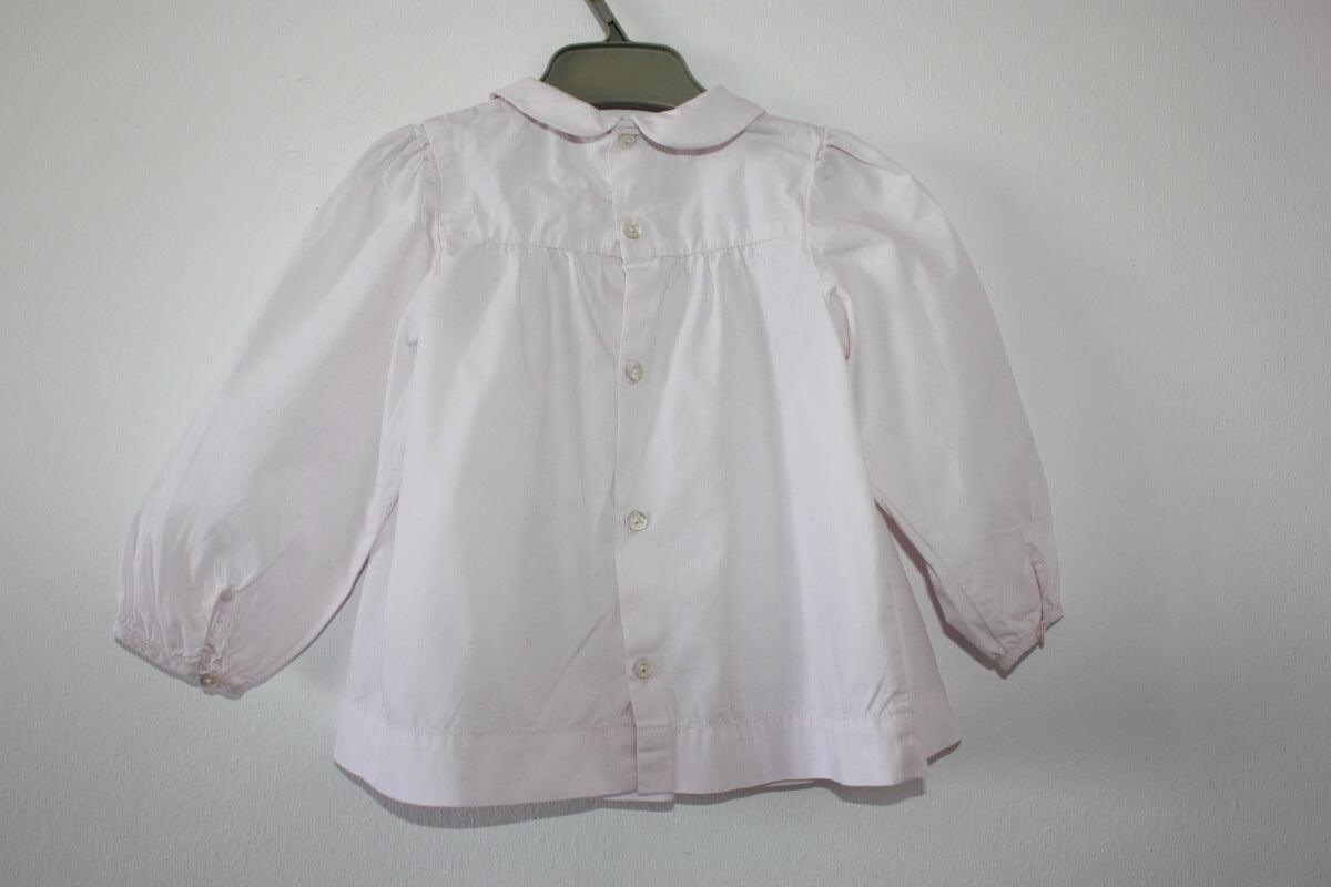 tweedehands lichtroze katoenen gesmokte jacadi blouse met lange mouwen in maat 74 voor een baby meisje