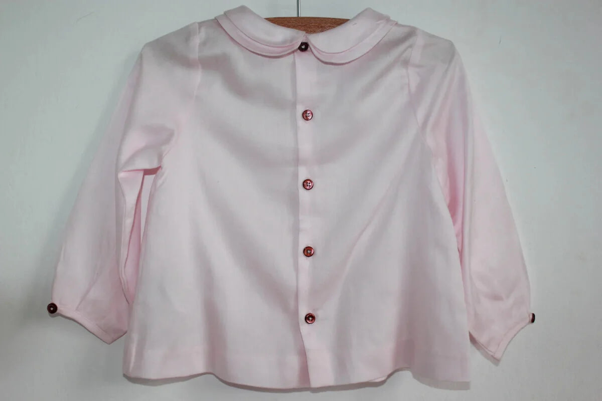 tweedehands roze katoenen blouse met lange mouwen van jacadi in maat 74 voor een baby meisje