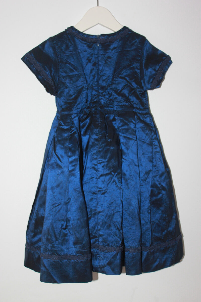 tweedehands blauwe feestelijke jurk van jacadi met korte mouwen in maat 86