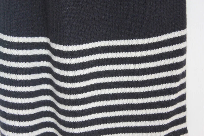 tweedehands donkerblauw met wit gestreepte gebreide jacadi jurk met korte mouwen in maat 92 voor een meisje