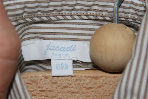 tweedehands katoenen beige met wit gestreept jacadi overhemd met lange mouwen in maat 68 voor een baby jongen