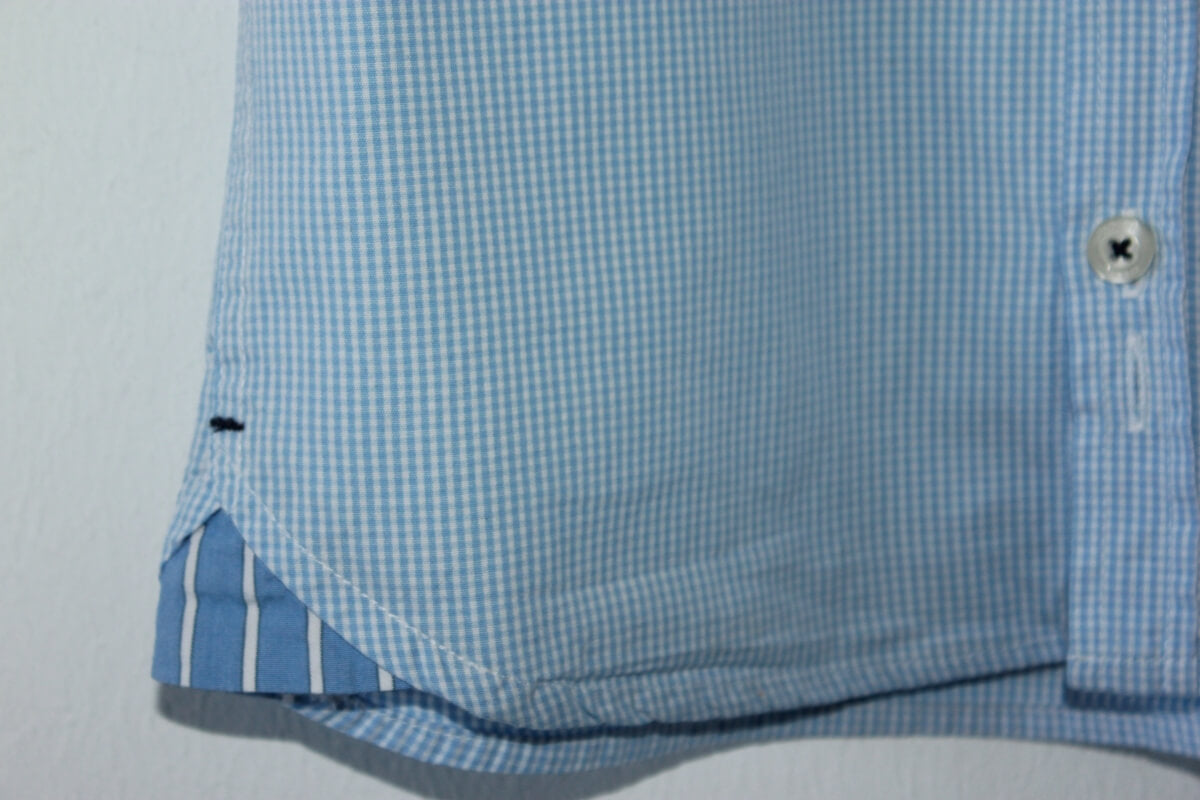 tweedehands lichtblauw met wit geruit overhemd van jacadi met korte mouwen in maat 86 voor een baby jongen