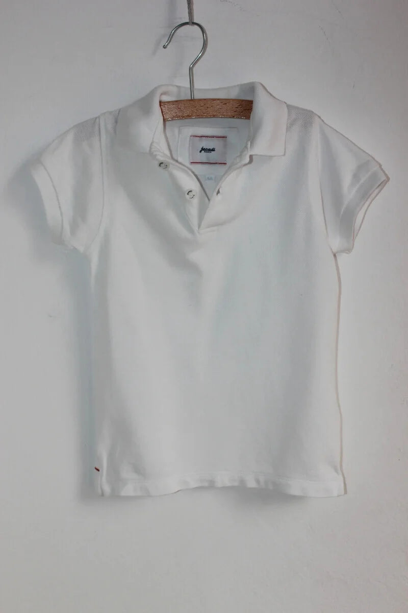 tweedehands wit katoenen poloshirt van jacadi met korte mouwen in maat 104 voor een jongen