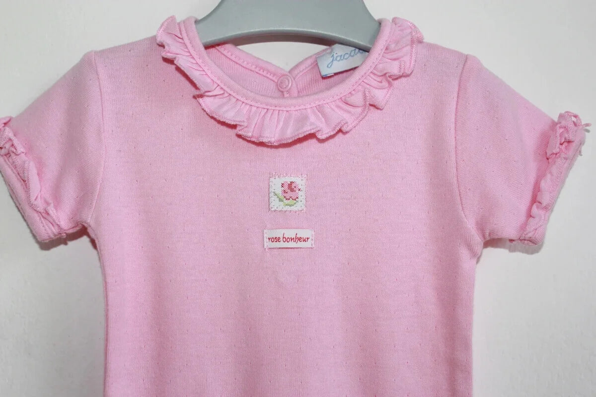 tweedehands katoenen roze romper met korte mouwen van jacadi in maat 68 voor een baby meisje