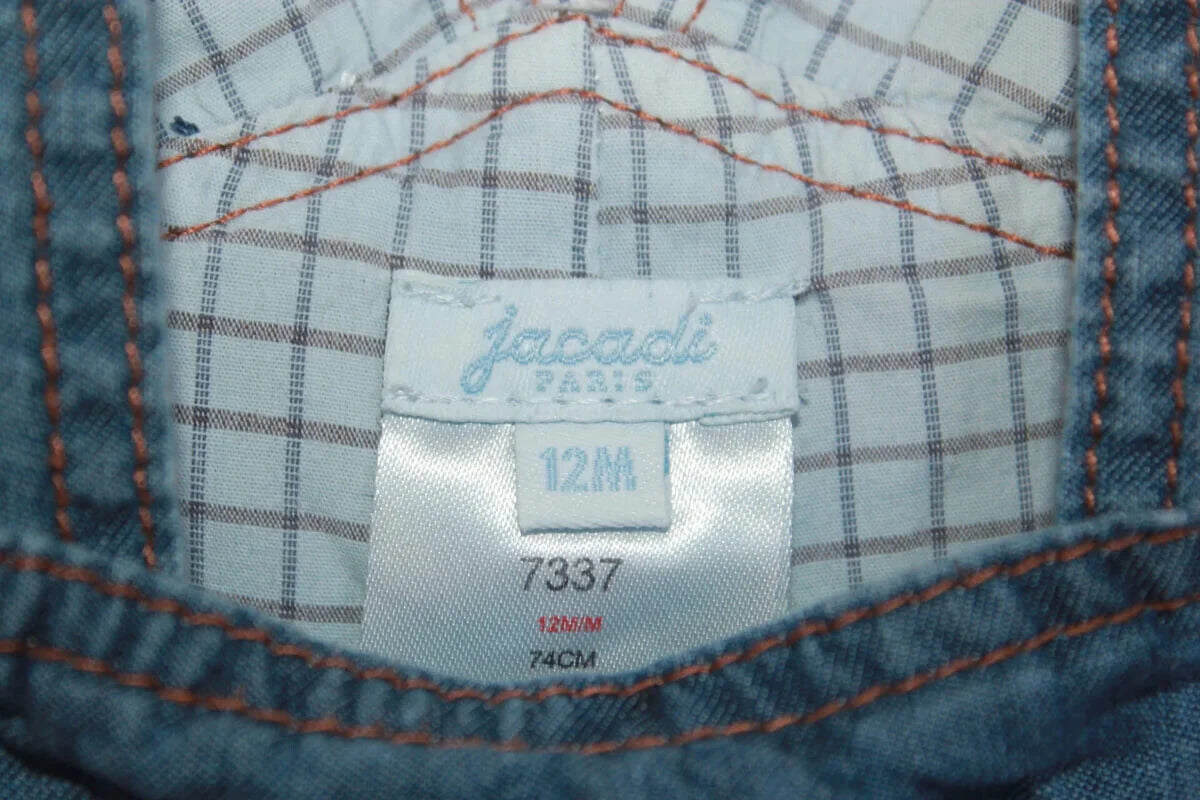 tweedehands unisex katoenen denim salopette of tuinbroek van jacadi in maat 74 voor een baby