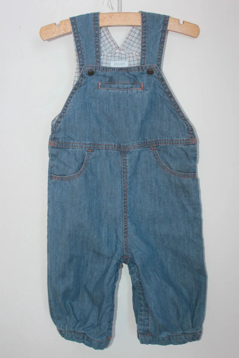 tweedehands unisex katoenen denim salopette of tuinbroek van jacadi in maat 74 voor een baby