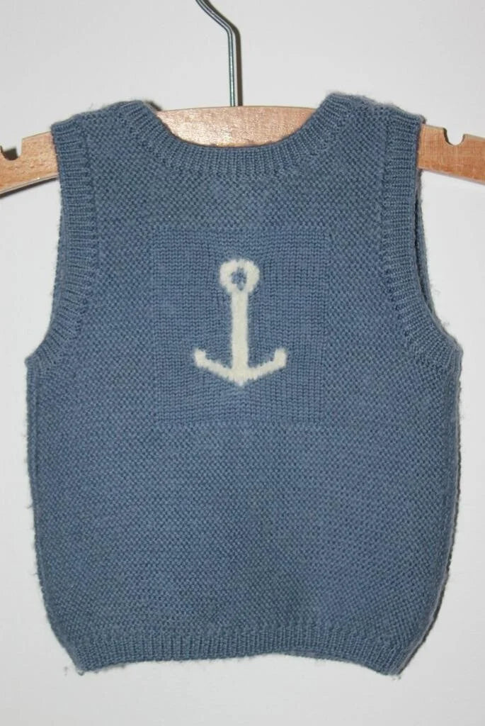 tweedehands wollen blauwe spencer met ecru anker van jacadi in maat 62 voor een baby jongen
