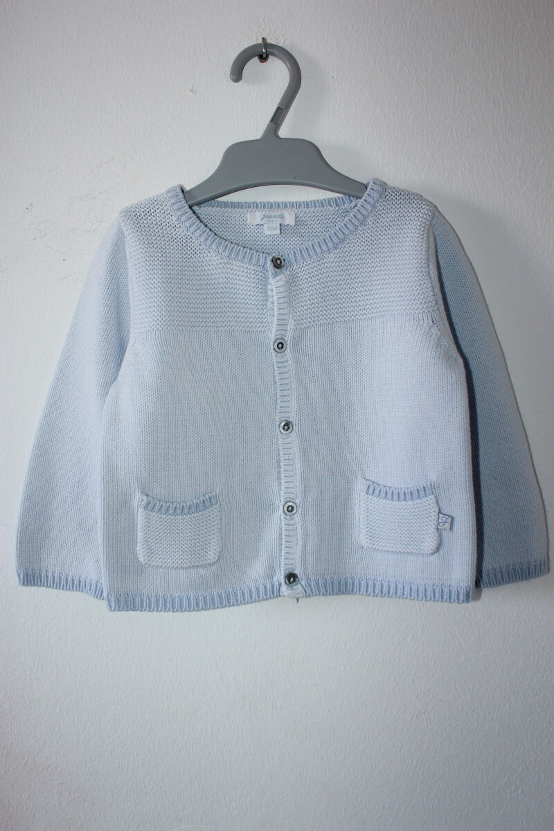tweedehands unisex lichtblauw katoenen jacadi vest in maat 74