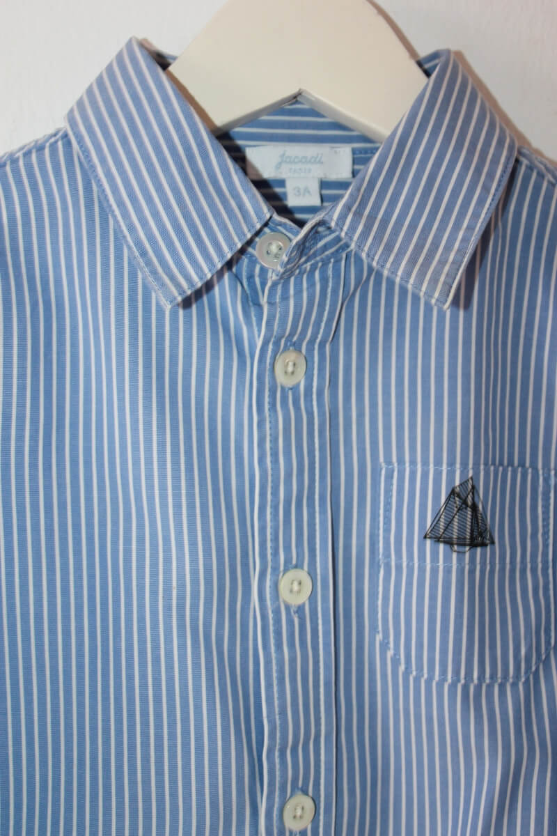 tweedehands blauw met wit gestreept katoenen overhemd met lange mouwen van jacadi in maat 98 voor een jongen