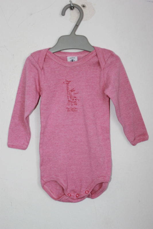 preloved katoenen roze overslagromper met lange mouwen van petit bateau in maat 68 voor een baby meisje