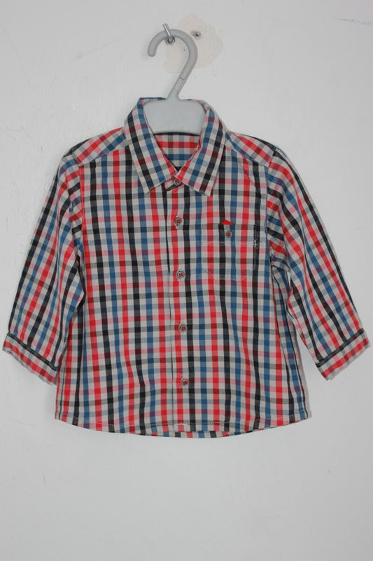 preloved katoenen geruit overhemd in multicolour met lange mouwen van petit bateau voor een baby jongen in maat 68