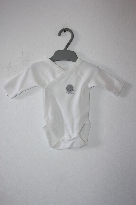preloved unisex katoenen witte overslagromper met lange mouwen van petit bateau maat 46