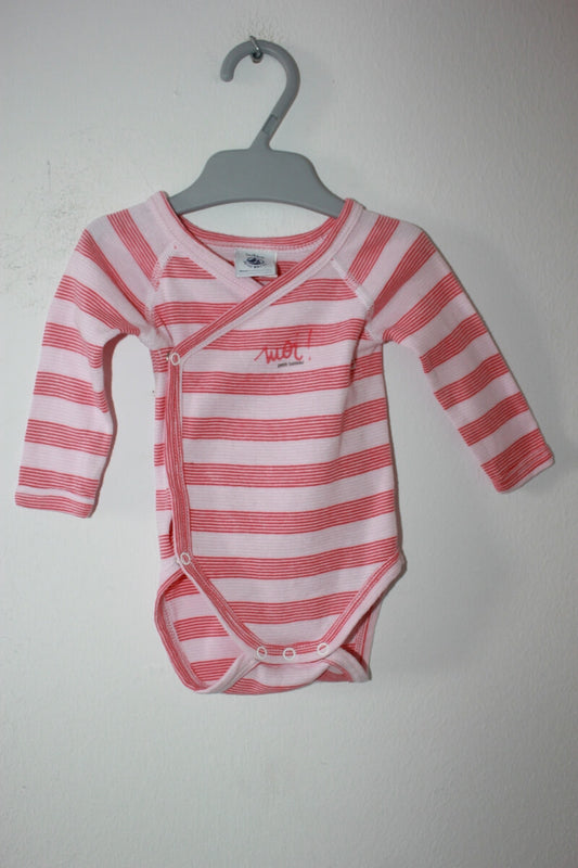 preloved roze gestreepte overslagromper met lange mouwen van petit bateau in maat 56