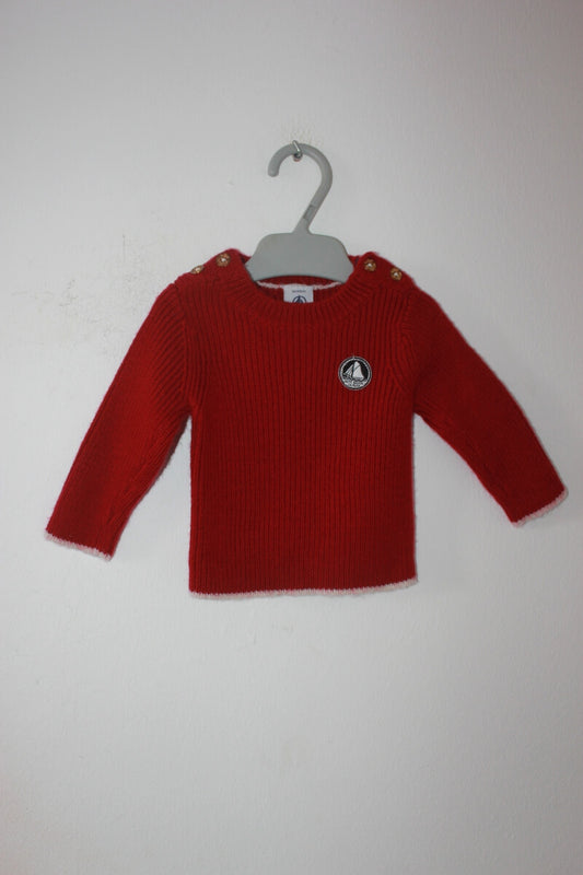 preloved wollen bordeauxrode trui in maat 62 voor een baby jongen van petit bateau