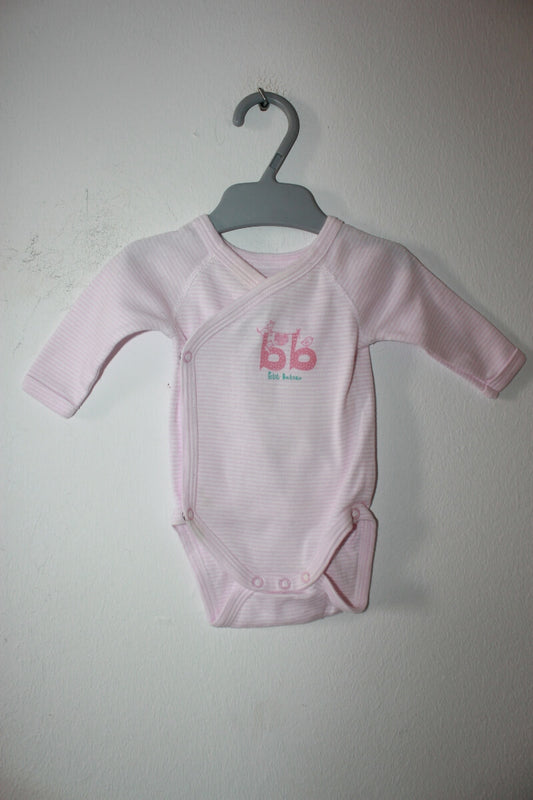 preloved katoenen roze met wit gestreepte overslagromper met lange mouwen in maat 50 van petit bateau 