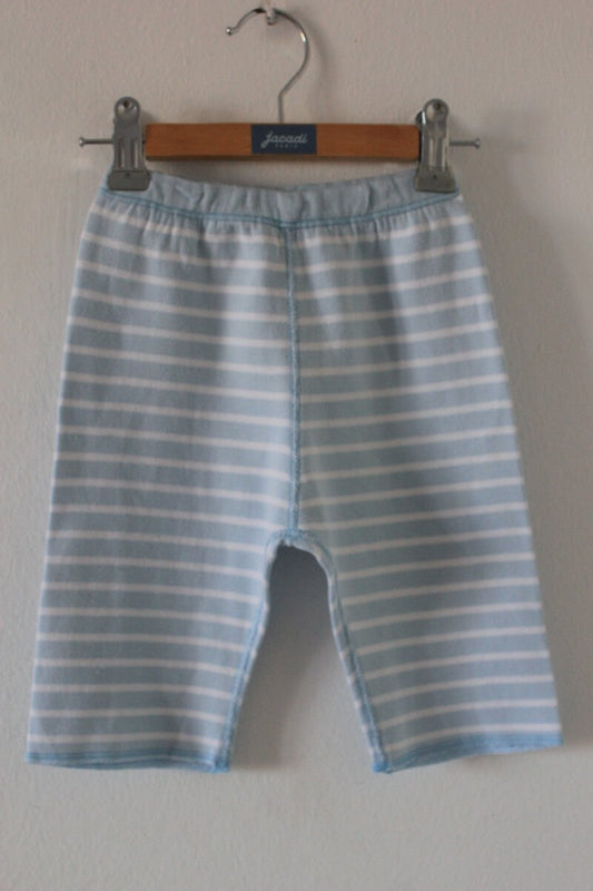 preloved unisex lichtblauw met witte gestreepte lange broek van petit bateau in maat 68 
